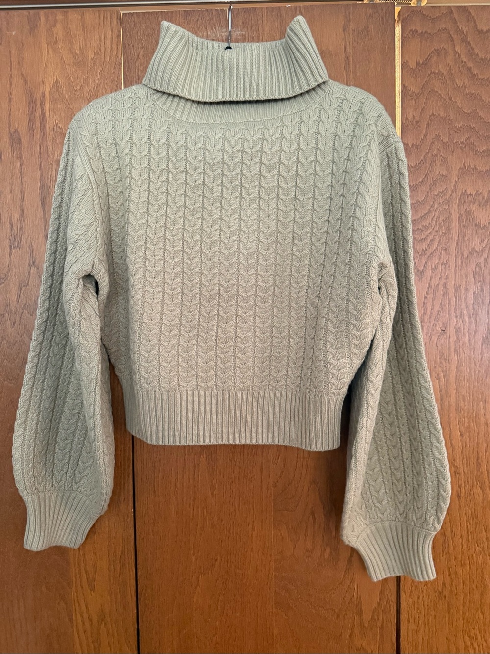 WeWoreWhat Cropped Cable Turtleneck Sweater - Sage Green